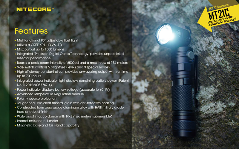 lampe torche 1000 Lumens avec tête orientable de 0 à 90°